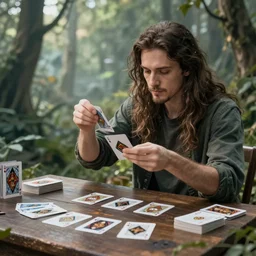 witch doing a card trick, cardistry, cards, fantasy, digital art, soft lighting, nature, 8 k, fantasy concept art by greg rutkowski