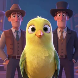 Lofi portrait with bird, Pixar style by Joe Fenton and Stanley Artgerm and Tom Bagshaw and Tim Burton