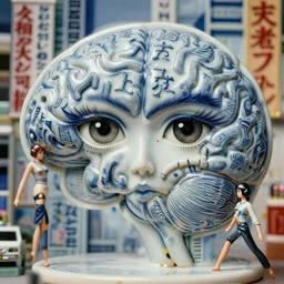 anamorphic, fuji gfx, 2 0 0 mm ; beautiful typographic film still of wired kanji brain map scene in style of 1 9 9 0 s frontiers in miniature porcelain retrofuturism deep emboss macro design architectural art studio photography magazine kanji banner seinen manga extreme closeup portrait edition, real - life sign porcelain kanji banner, highly detailed, eye to eye contact, pointe poses, tilt shift scene background, 8 k