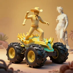a cowboy turning into blooms by slim aarons, by zhang kechun, by lynda benglis. tropical sea slugs, brutalist angular sharp tractor tires. complementary colors. warm soft volumetric dramatic light. national geographic. 8 k, rendered in octane, smooth gradients. sculpture by antonio canova. yellow teal accents.
