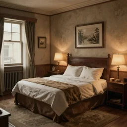 old - fashioned hotel bedroom from the 1 9 4 0 s trending on artstation 3 2 k intricate artstation hd cgsociety contest winner polycount hd detailed medium shot stuffy atmosphere dim lighting