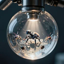 microscope slide photograph of cyborg microfauna in a drop of water