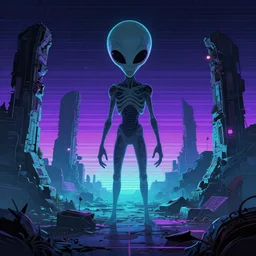 alien ruins, retrowave epic art, trending on art station