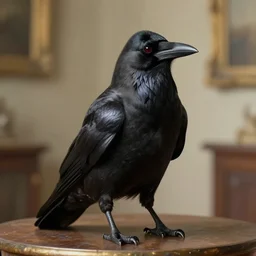 portrait of a beautiful crow sitting upon a table with heightened detail, detailed facial expression, detailed surroundings, elegant, highly detailed, centered, digital painting, artstation, concept art, smooth, sharp focus, illustration, by ( leonardo da vinci ), wlop