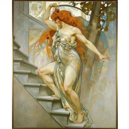 stairway to heaven, dynamic contrapposto, william - adolphe bouguereau, alphonse mucha