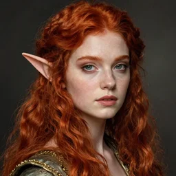 portrait of beautiful high-fantasy elf girl (redhead), intricate details, by Stanley Artgerm Lau, by greg rutkowski, by thomas kindkade, by alphonse mucha, loish, by norman rockwell J.