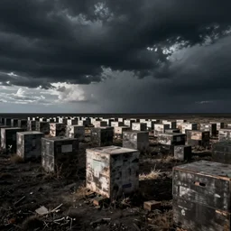 boxes lined up across the horizon, zdzislaw beksinski