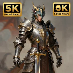 portait of a dragon man knight holding sword, digital art, digital painting, masterpiece, elegant, hyper realistic, award winning, 8 k, behance, artstation, unreal engine 5, octane render, masterpiece, sharp focus, intricate, ornate