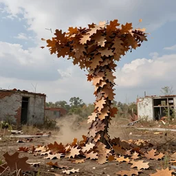 tornado made from fall oak leves ( ( ( ( ( recently deserted city. ) ) ) ) )