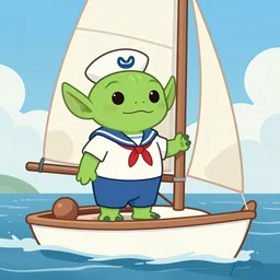 friendly alien sailor sailing open in a sailboat sea sunny morning character art trending on artstation