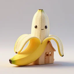 a cartoon peeled banana shaped wood house, 3 d render, soft colour, macarone color,, cinematic light, sci fi, global illumination, matte painting, high detailed, unreal engine, octane render, 4 k, hd, high quality
