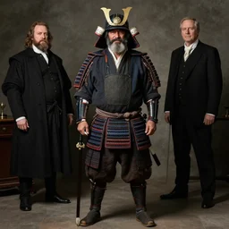 full body shot Samurai Bob Ross realistic detailed portrait by  Gregory Crewdson, Irving Penn, Rembrandt, Alex Horley  and Jimmy Nelson!
