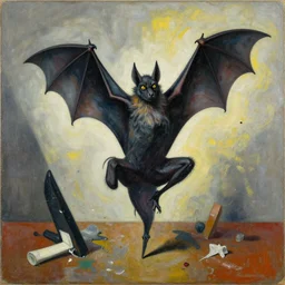 a messy painting of a batdance in the style of laszlo moholy - nagy and noriyoshi ohrai n - 4