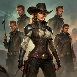 masterpiece concept art, a beautiful highly detailed sci - fi western lady in hat, confident pose, cinematic moody colors, realistic shaded lighting poster by ilya kuvshinov, magali villeneuve, artgerm, jeremy lipkin and michael garmash and rob rey,