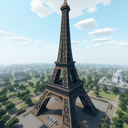 minecraft rendering with shaders of the eiffel tower