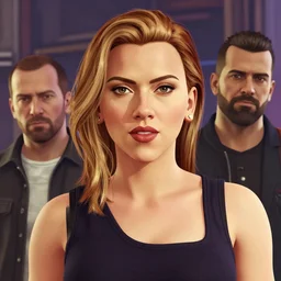 highly detailed portrait scarlett johansson, gta v, stephen bliss, unreal engine, fantasy art by greg rutkowski, loish, rhads, ferdinand knab, makoto shinkai and lois van baarle, ilya kuvshinov, rossdraws, tom bagshaw, global illumination, radiant light, detailed and intricate environment