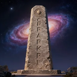 the center of the universe has a huge stone monument recording the mysteries of the universe, it is so sacred., cinematic 4 k wallpaper, 8 k, ultra detailed, high resolution, artstation, award winning