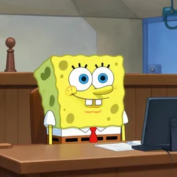 spongebob in a trial in court, dslr photo