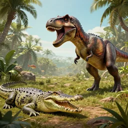 crocodile supercroc vs t - rex prehistoric periods mesozoic