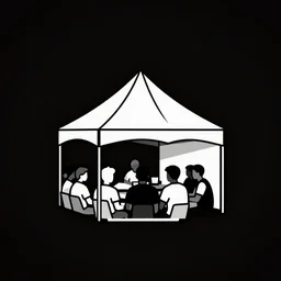 logo of a tent with people inside in the style of geometry, black background