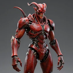 technodemon demon cyborg, red skin, metal parts, hyper rendered, realistic game art