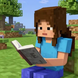 a girl reading book in Minecraft, 4k