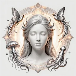 goddess portrait, jellyfish phoenix dragon, butterfly squid, burning halo mandala symmetrical ornament, intricate artwork by Tooth Wu and james jean and beeple and greg rutkowski, coherent symmetrical artwork, cinematic, hyper realism, high detail, octane render, unreal engine, 8k, Vibrant colors, Smooth gradients, High contrast, depth of field