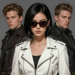 short black hair woman wearing dark glasses and a white leather jacket!! fire emblem, art by artgerm and greg rutkowski and magali villeneuve, portrait, d & d, fantasy, highly detailed, digital painting, trending on artstation, concept art, sharp focus, illustration