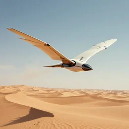 futuristic ornithopter with articulated flapping wings from dune 2 0 2 1 flying over a beautiful desert with dunes, by moebius and greg rutkowski