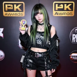 2000's emo scene girl in a techwear outfit, award winning photo, 8k, high quality,