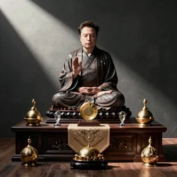 an absurdist buddhist altar to elon musk