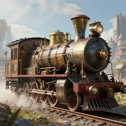 steampunk train, details machine, detailed background, realistic moving, unreal engine, by popular digital artist, digital, artstation,, heavenly atmosphere, digital art, overdetailed art, trending on artstation, cgstudio, the most beautiful image ever created, dramatic, award winning artwork, beautiful scenery
