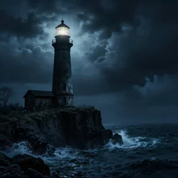 in the style of charlie bowater, dean cornwell, steve niles : : cthulhu rising from the ocean : : spooky haunted lighthouse on a cliff, lighting, clouds, storm : : night time : : lovecraftian : : cinematic lighting : :