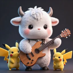 high quality 3 d render very cute neuromancer fluffy! cyborg cow with guitar!!, highly detailed, unreal engine cinematic smooth, in the style of blade runner & detective pikachu, hannah yata charlie immer, moody light, low angle, uhd 8 k, sharp focus