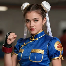 miley cyrus as chun li from street fighter, portrait, 4 k, ultra realistic, detailed focused art by artgerm and greg rutkowski and alphonse mucha