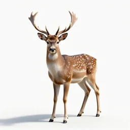 elderly fawn, clean 3d render, full body, isolated on a pure white background, centered, entire subject in frame, sharp focus, soft studio lighting