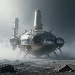 cinematic wide shot of an gargantuan moon base, light fog