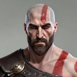 a highly detailed beautiful portrait of christian bale as kratos, by gregory manchess, james gurney, james jean