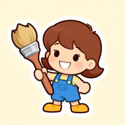 cute logo 6 0 s cartoon art of a grinning girl holding an oversized paint brush, disney style, 4 k,
