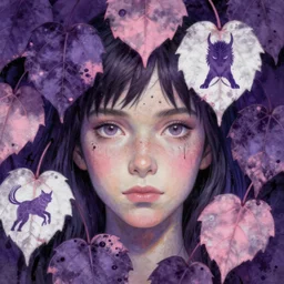 portrait, nightmare anomalies, leaves with oni by miyazaki, violet and pink and white palette, illustration, kenneth blom, mental alchemy, james jean, pablo amaringo, naudline pierre, contemporary art, hyper detailed
