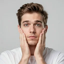 man deciding which face to put on for the day, bizarre, octane render, 8 k