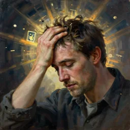 A man clutching his head as information leaves it, by Kenne Gregoire