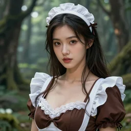 A beautiful maid in a magical forest, bikini, beautiful face, very detailed face, fantasy art, in the style of JOHN STEPHENS, illustration, epic, fantasy, intricate, hyper detailed, artstation, concept art, smooth, sharp focus
