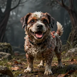 smiling zombie dog, hyperdetailed, artstation, cgsociety, by greg rutkowski, by Gustave Dore