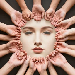 photo of a collage of hands in the shape of a face