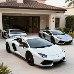 three lamborghinis in the mansion driveway