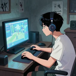manga illustration of teenager playing video games inside creepy 1 9 8 0's living room basement by katsuhiro otomo, kentaro miura, satoshi kon