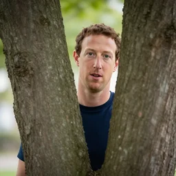 high quality photo of mark zuckerberg hiding behind a tree, photography 4k, f1.8 anamorphic, bokeh, 4k, Canon, Nikon