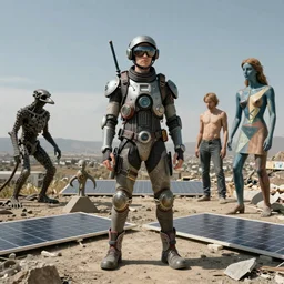 solarpunk human, by david caspar friedrich and hr giger and Jean-Michel Basquiat and pablo picasso