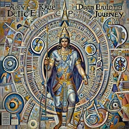 the epic journey of a hero, Hindu mythology, by Dean Ellis, by Vincent Di Fate, by Bruce Pennington, by David A. Hardy, by Wayne Barlowe, masterpiece, oil on canvas, trending on artstation, featured on pixiv, cinematic composition, dramatic scene, beautiful lighting, sharp, high details, astrophotography, no frames, 8K